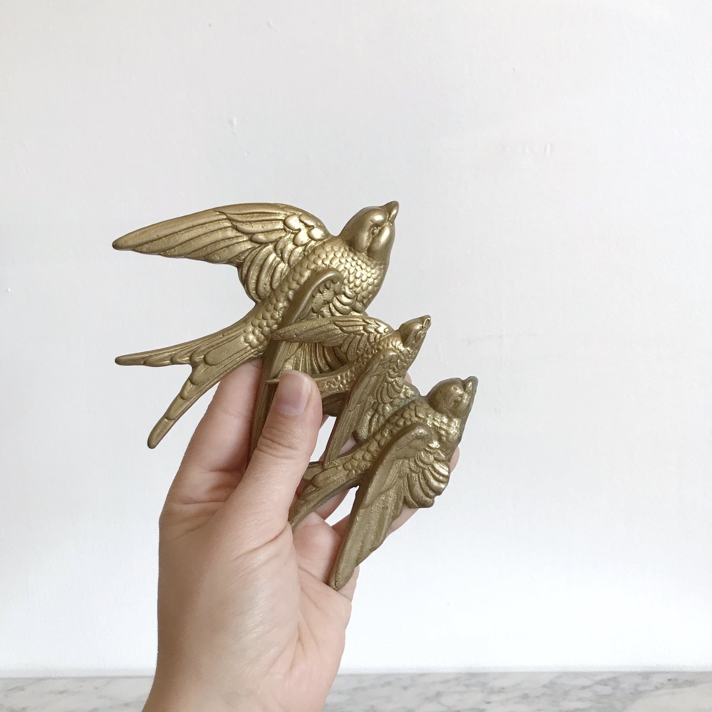 Set of Vintage Brass Sparrows / Wall Decor