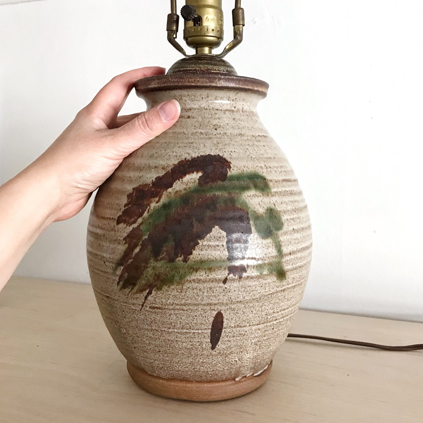 Vintage Stoneware Lamp with Abstract Glaze