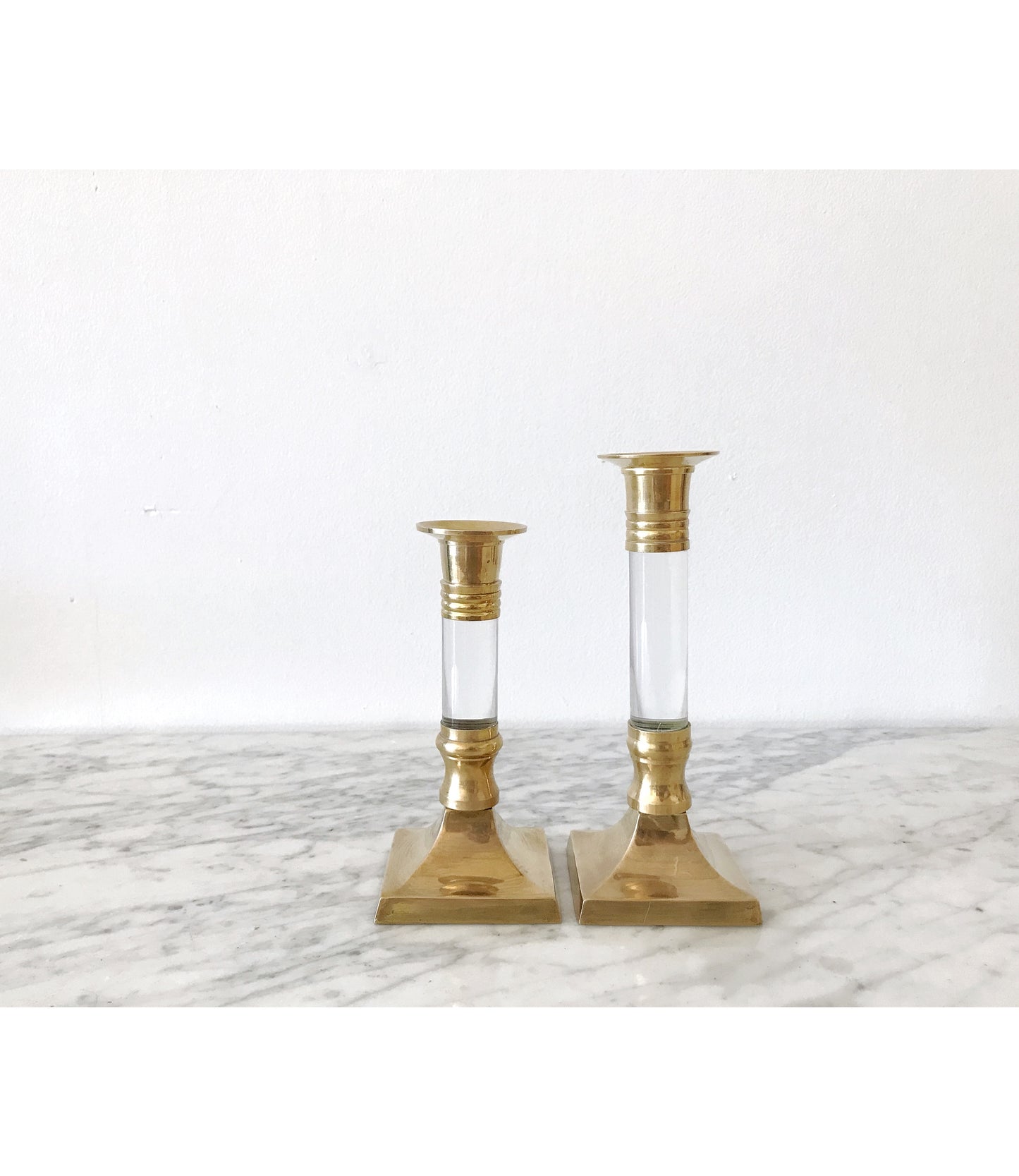 Pair of Vintage Brass & Acrylic Candle Holders