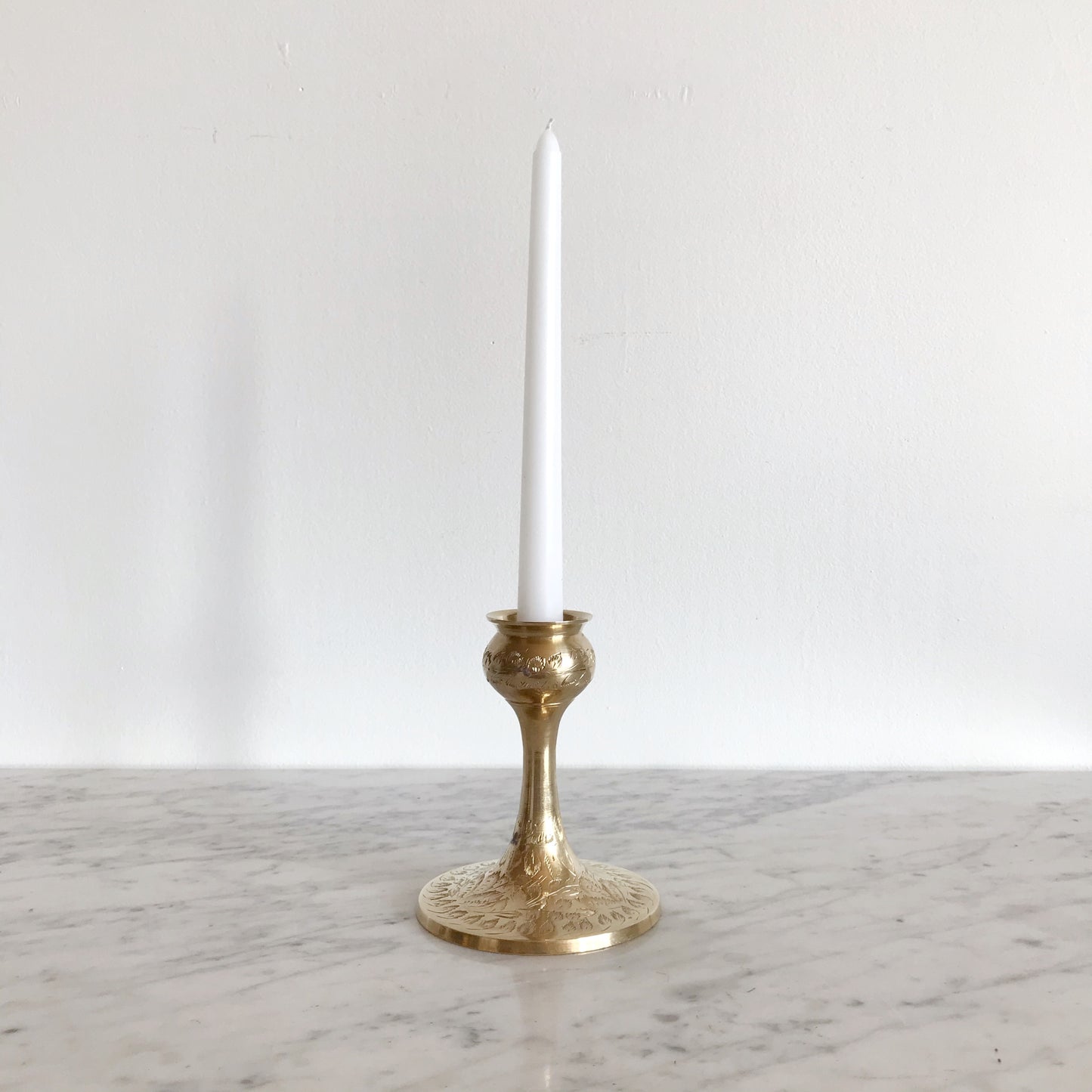 Large Vintage Etched Brass Candle Holder