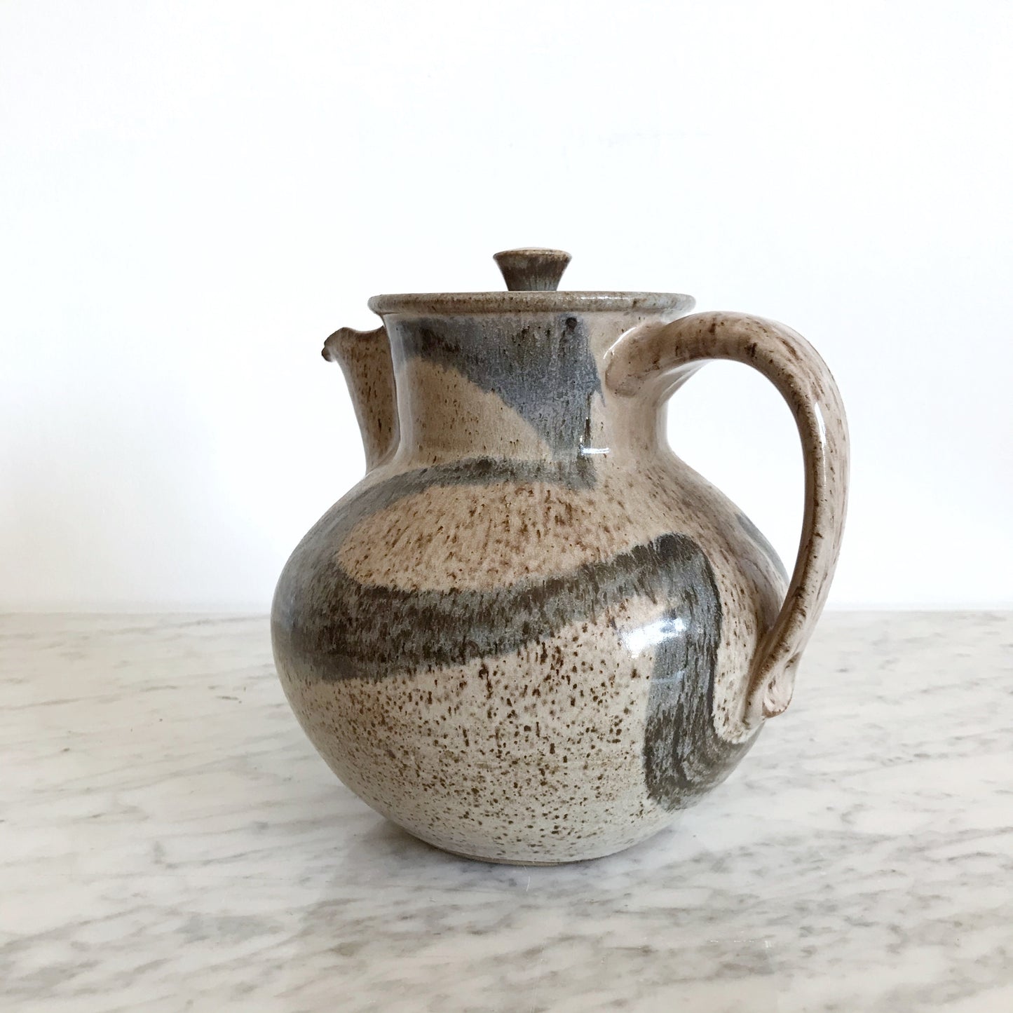 Vintage Stoneware Pitcher, Abstract Strokes