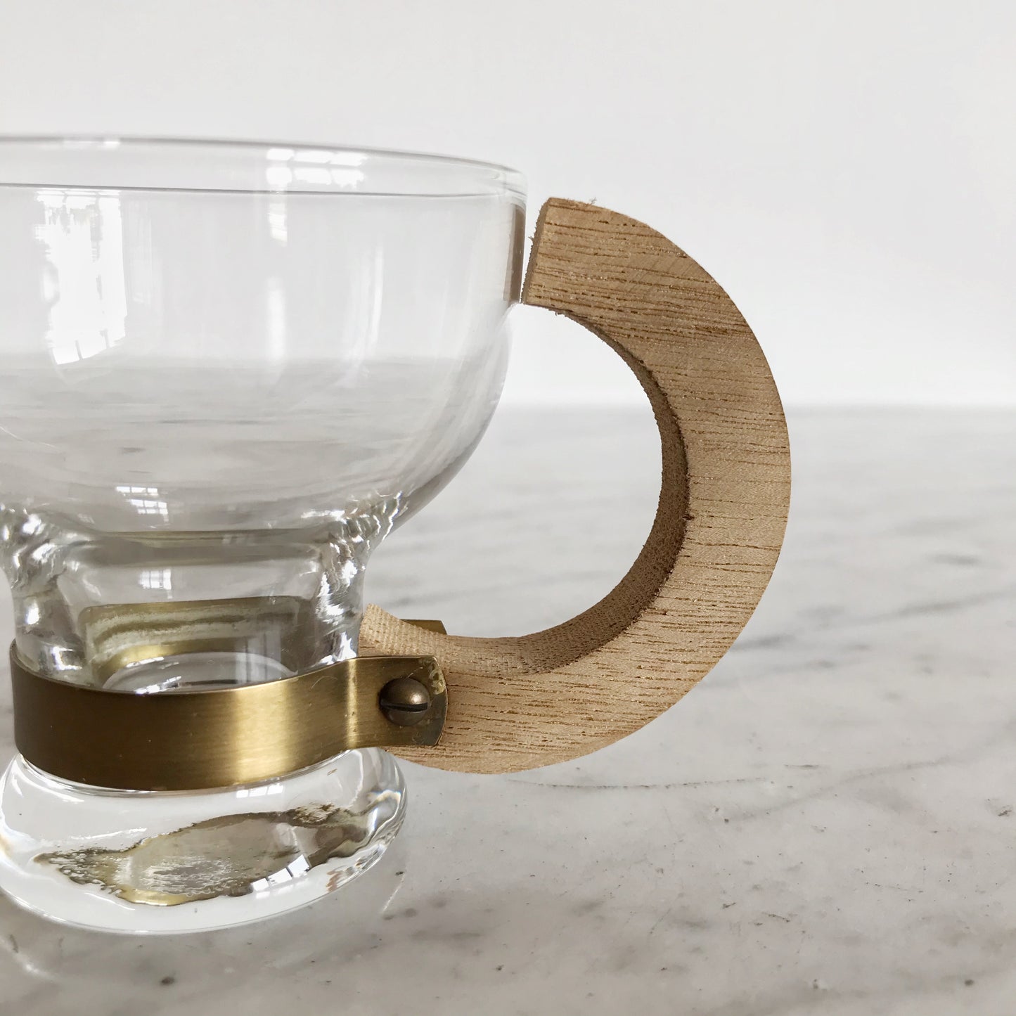 Set of 10 Glass Espresso Cups with Wooden Handles
