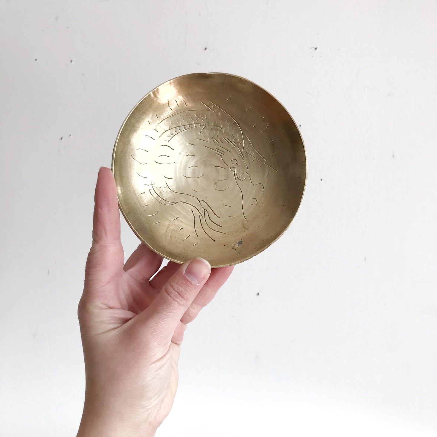 Vintage Etched Brass Dragon Dish