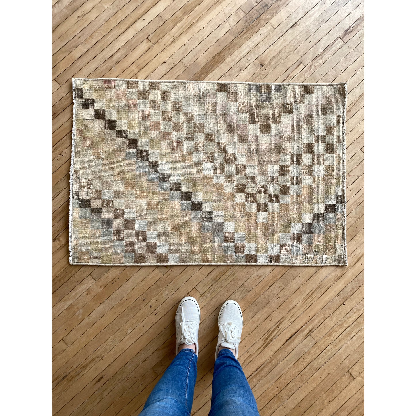 Vintage Checkered Rug (3.6 x 2.4)