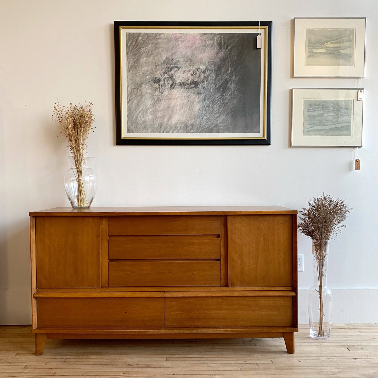 Large Original Vintage Abstract Drawing, (41” w x 31.75”)