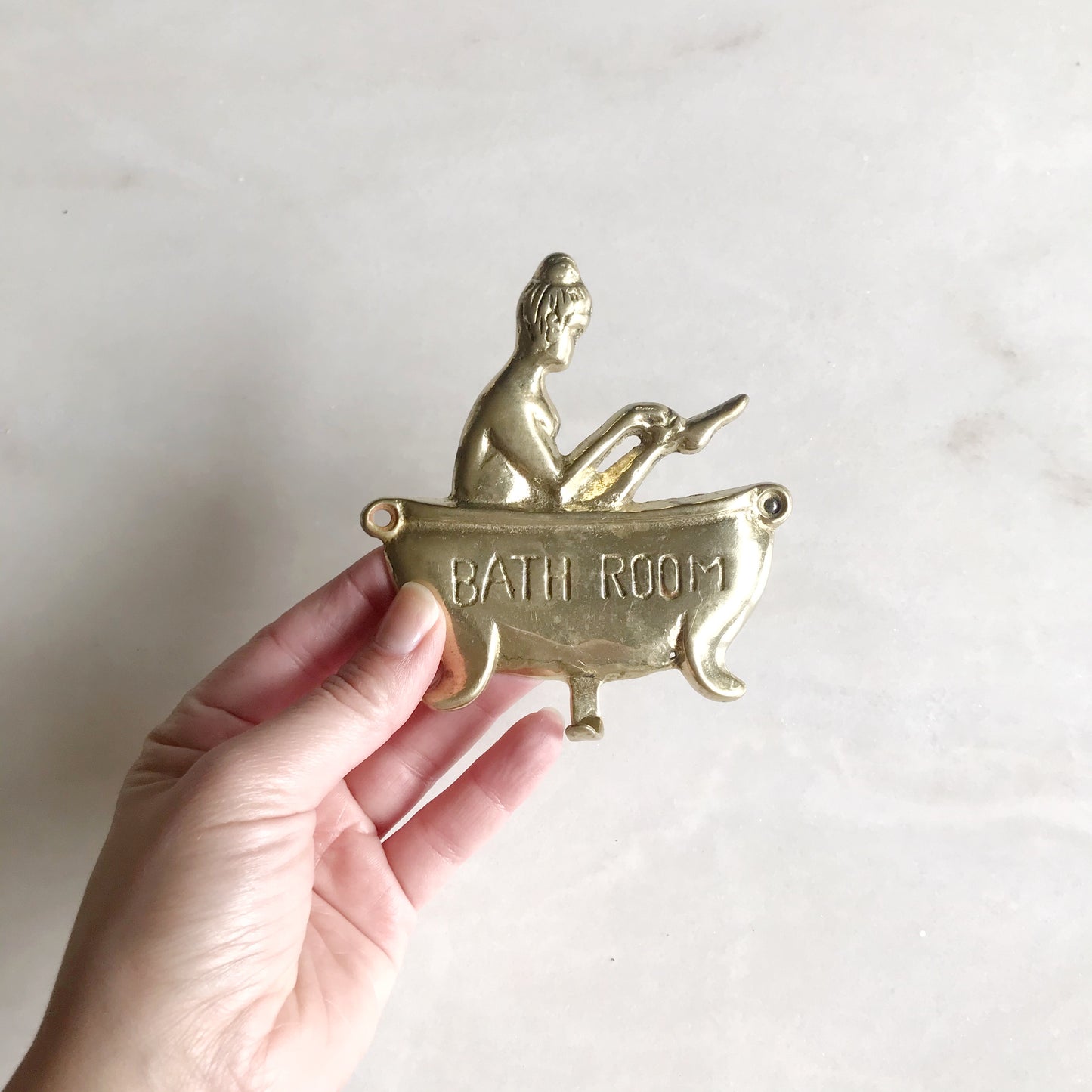 Vintage Brass “BATH ROOM” Wall Hook