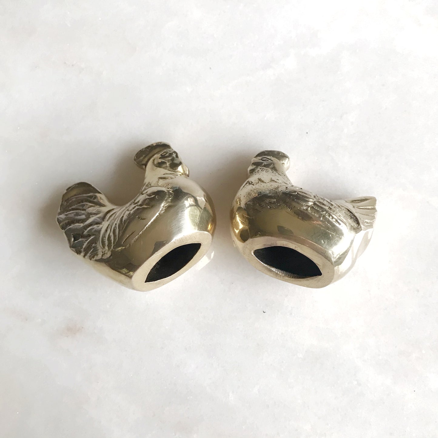 Vintage Polished Brass Hen + Rooster Pair