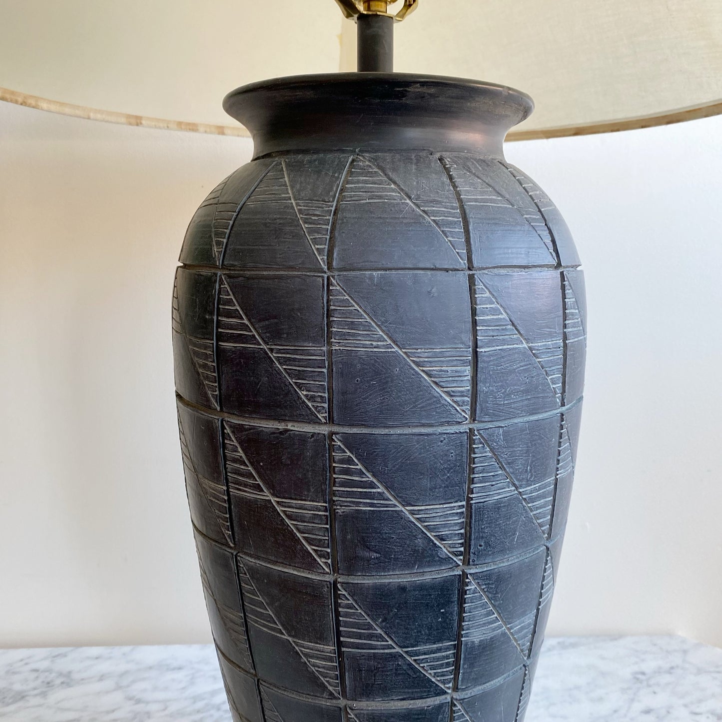 XL Vintage Black Ceramic Lamp With Shade