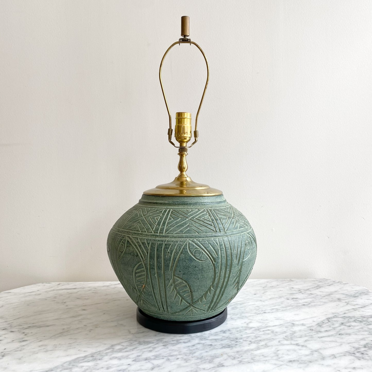 Vintage "Carved" Green Ceramic Lamp