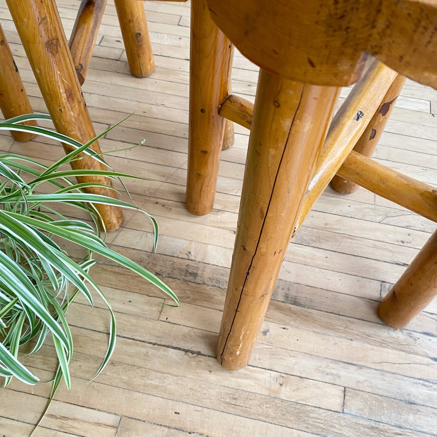 Pair of Vintage Handcrafted Folksy Pine Stools