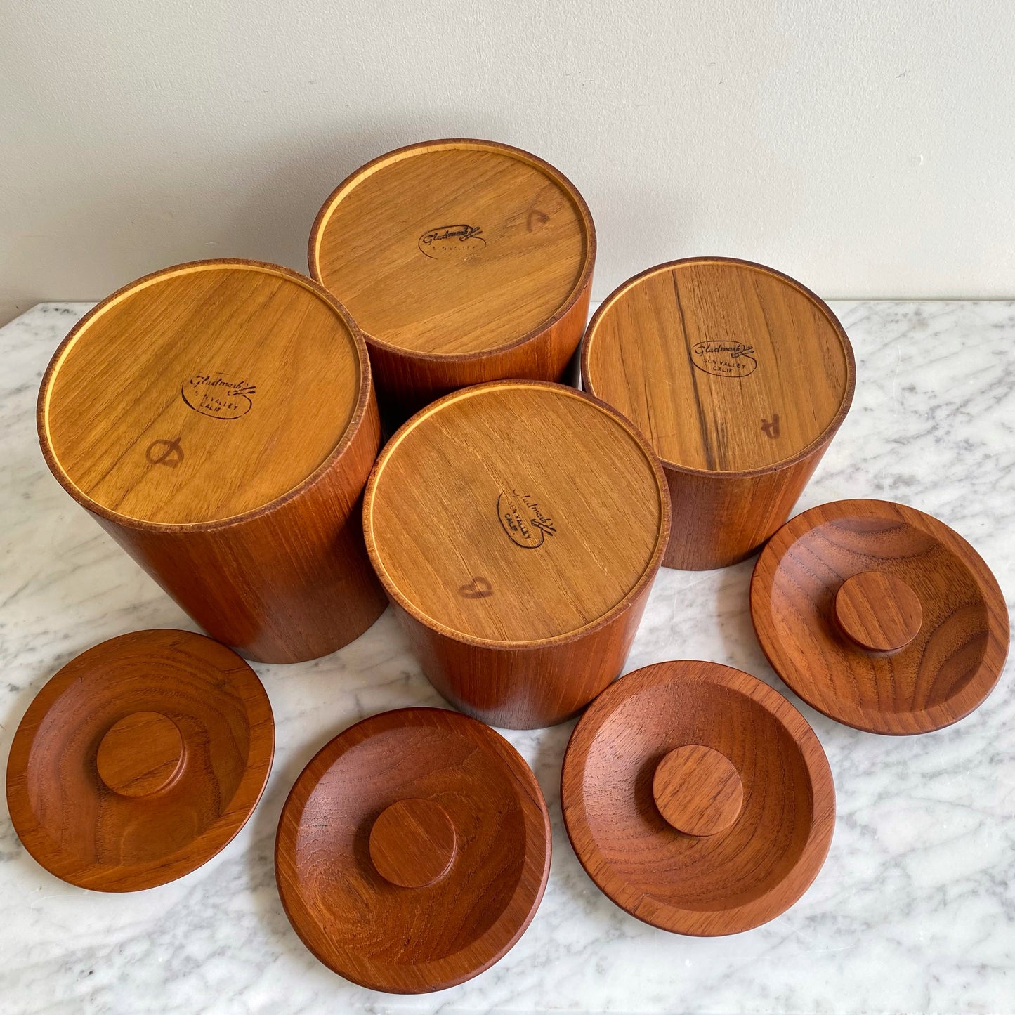 Set of 4 Vintage Mid-Century Teak Kitchen Containers