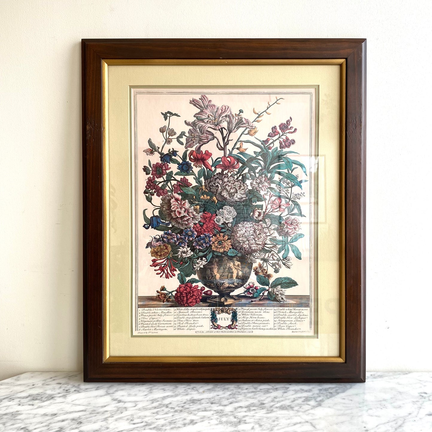 Vintage Framed “July” Flowers Print