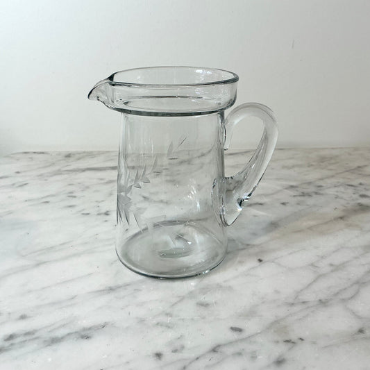 Vintage Etched Glass Creamer or Syrup Pitcher