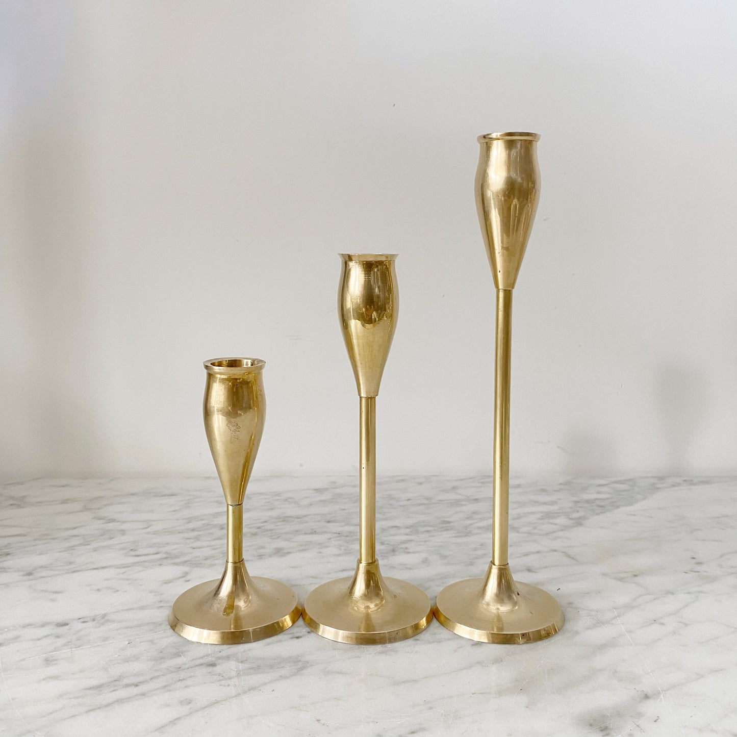 Trio of Vintage Brass Candlestick Holders