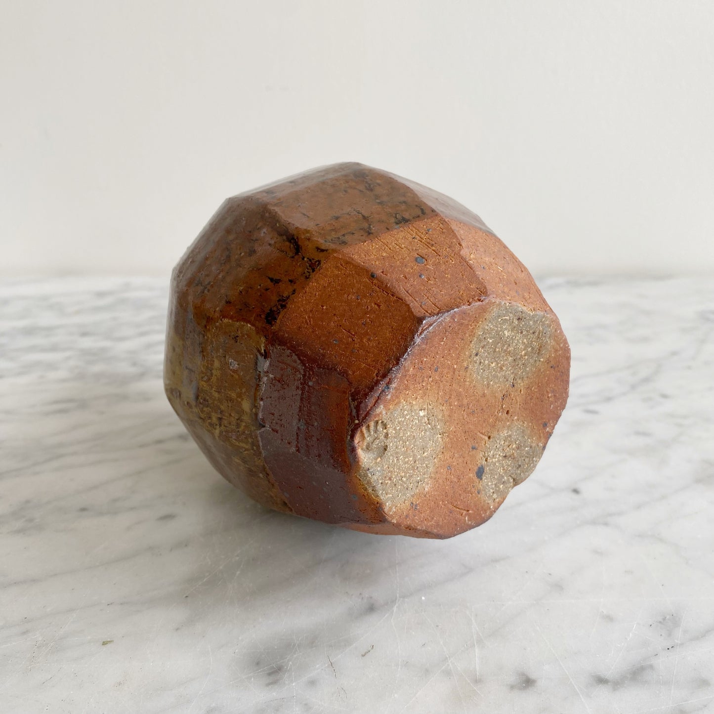 Vintage Faceted Pottery Bud Vase, 6"