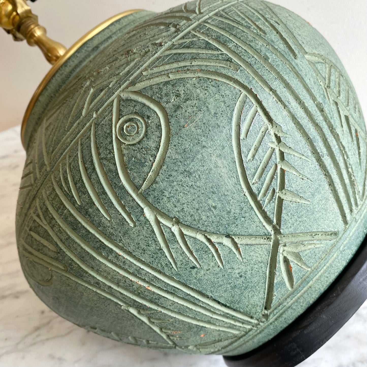 Vintage "Carved" Green Ceramic Lamp