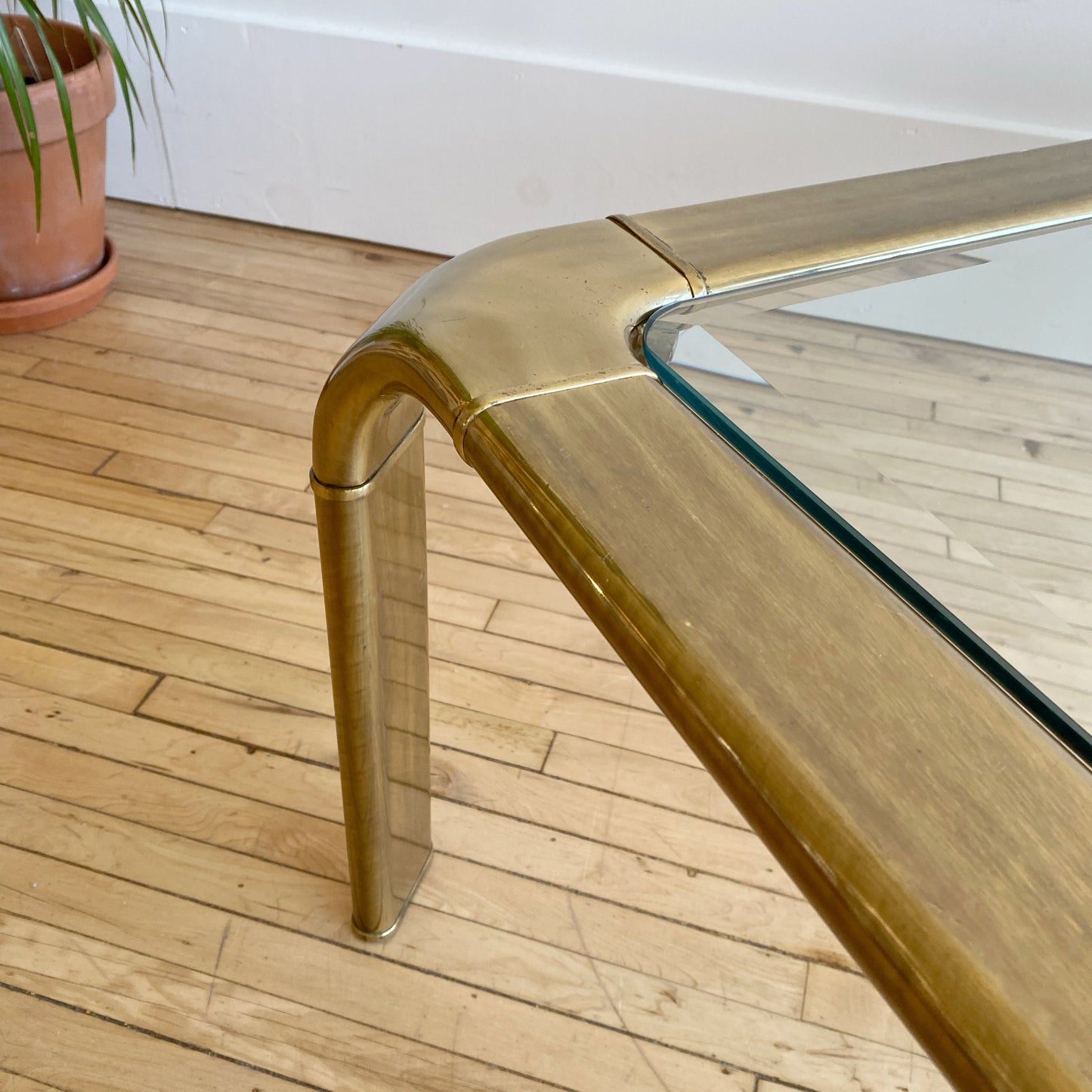 Vintage Brass + Glass Coffee Table by John Widdicomb