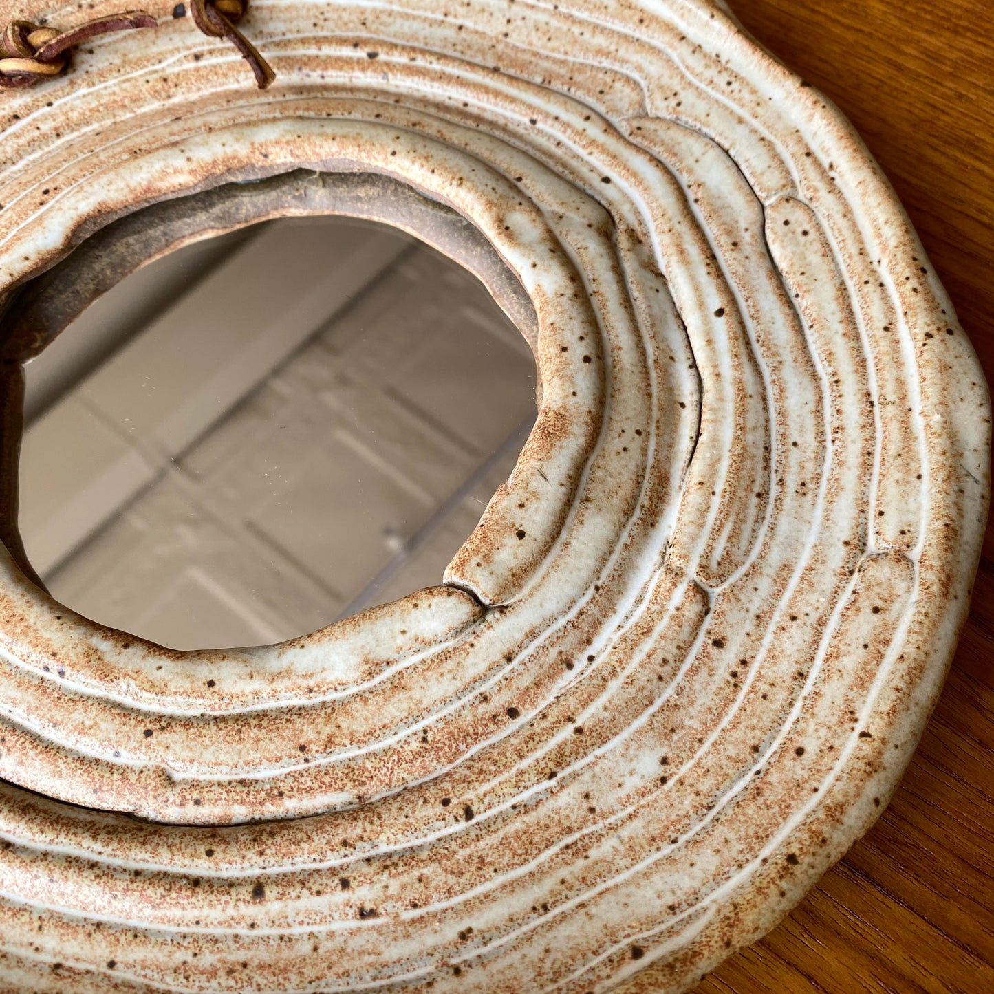 Vintage Pottery Accent Mirror, 10"