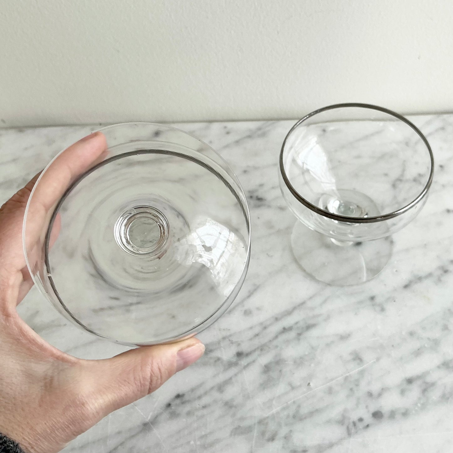 Pair of Vintage Silver Rimmed Stemmed Glasses