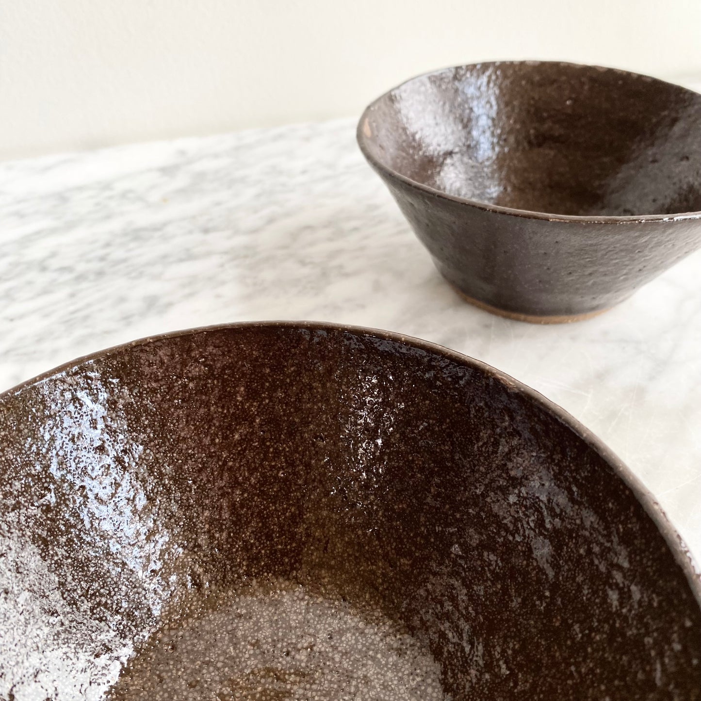 Single Found Dark Brown Pottery Bowl, 6"
