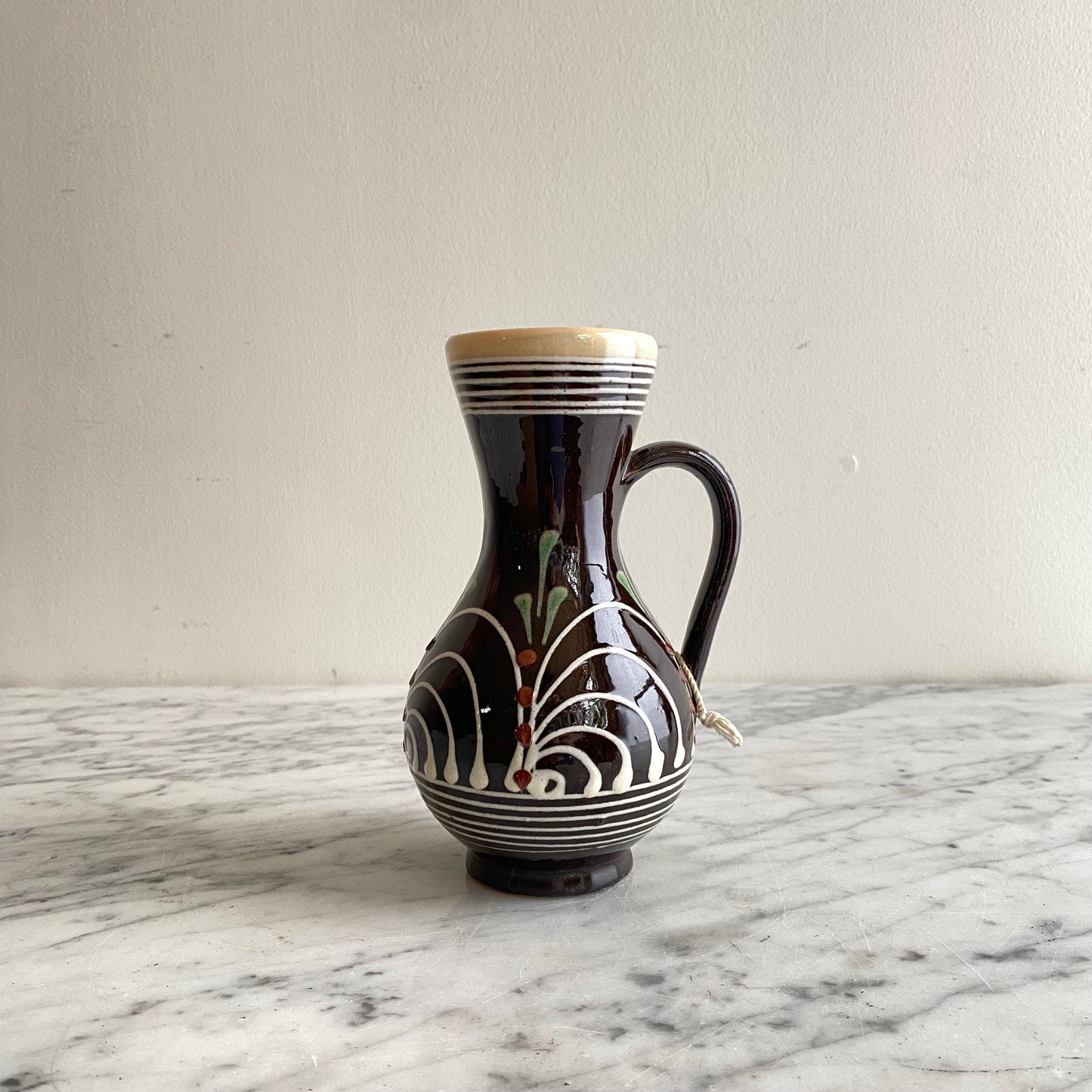 Small Vintage Hungarian Folk Art Pitcher, 6.5"