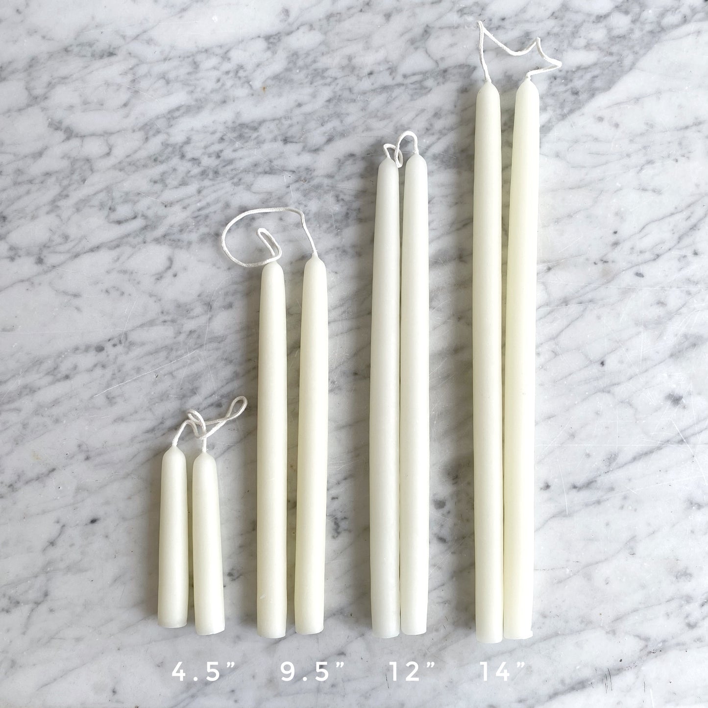 14" PAIR of Beeswax Taper Candles, White
