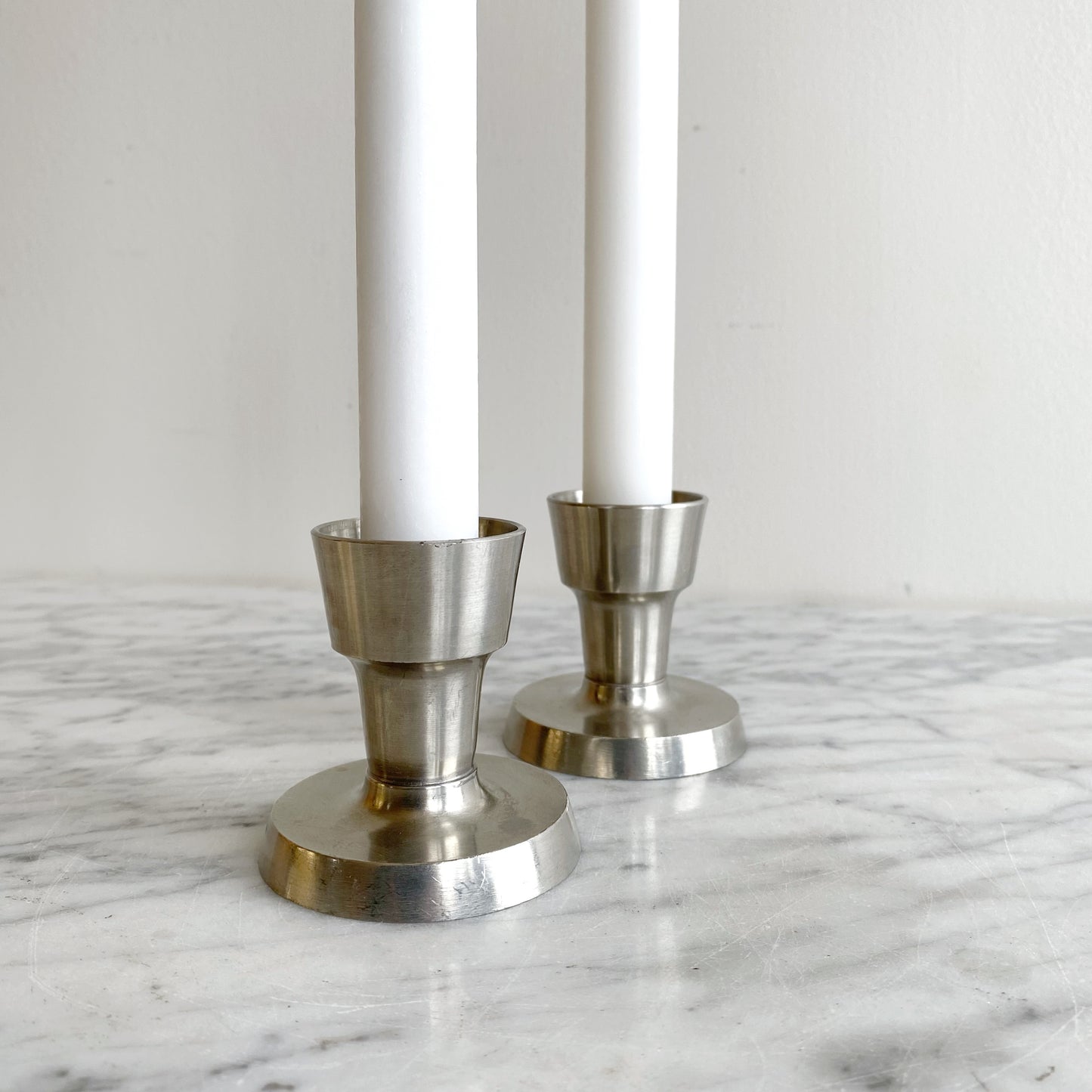 Pair of Vintage Mid-Century Pewter Candle Holders