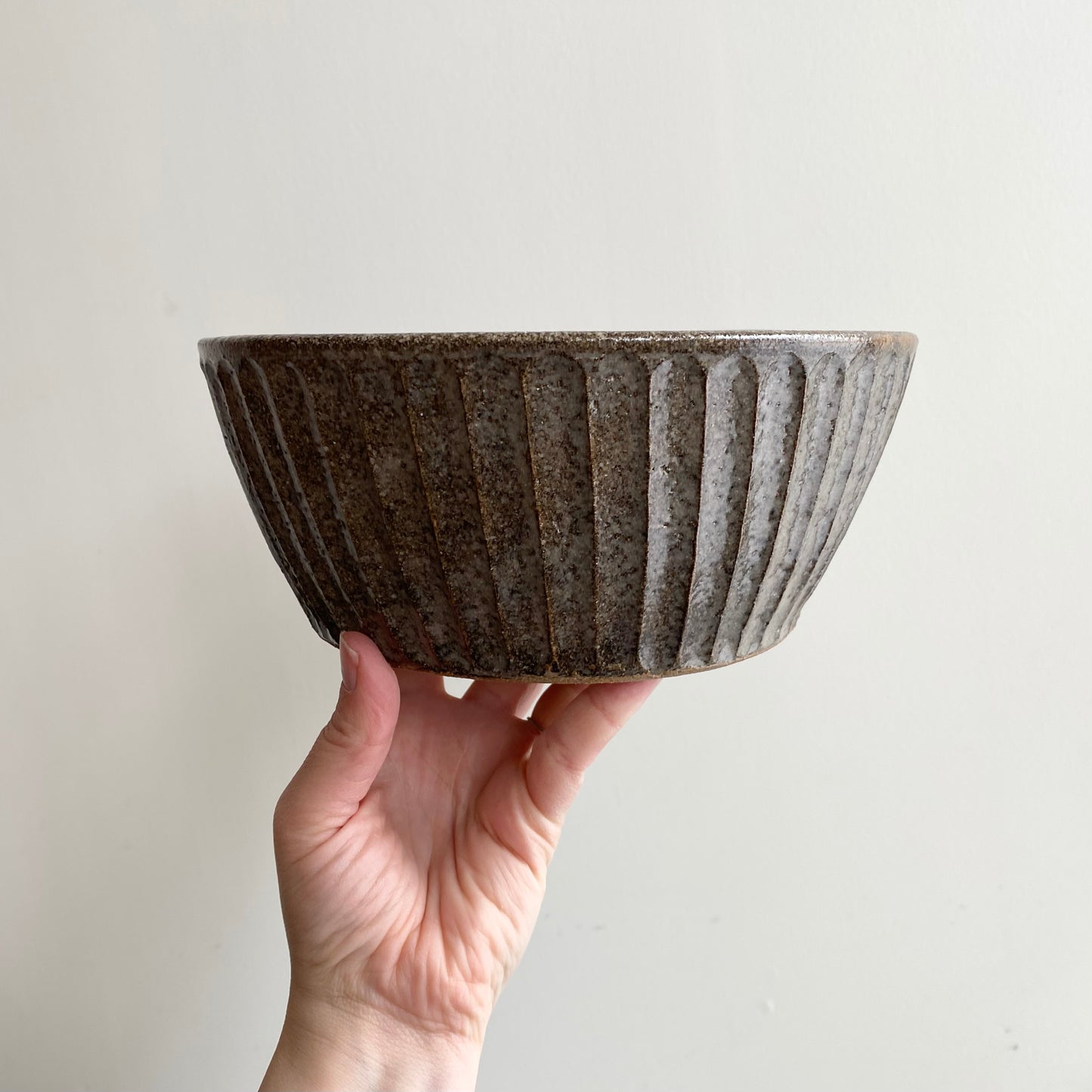 Found Ridged Pottery Bowl, 8.75"
