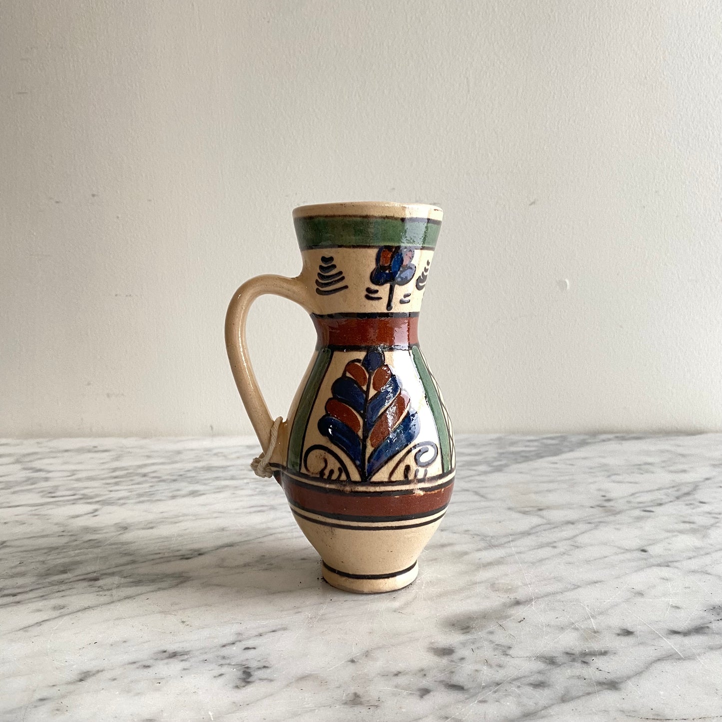 Small Vintage Hungarian Folk Art Pitcher, 6.5"