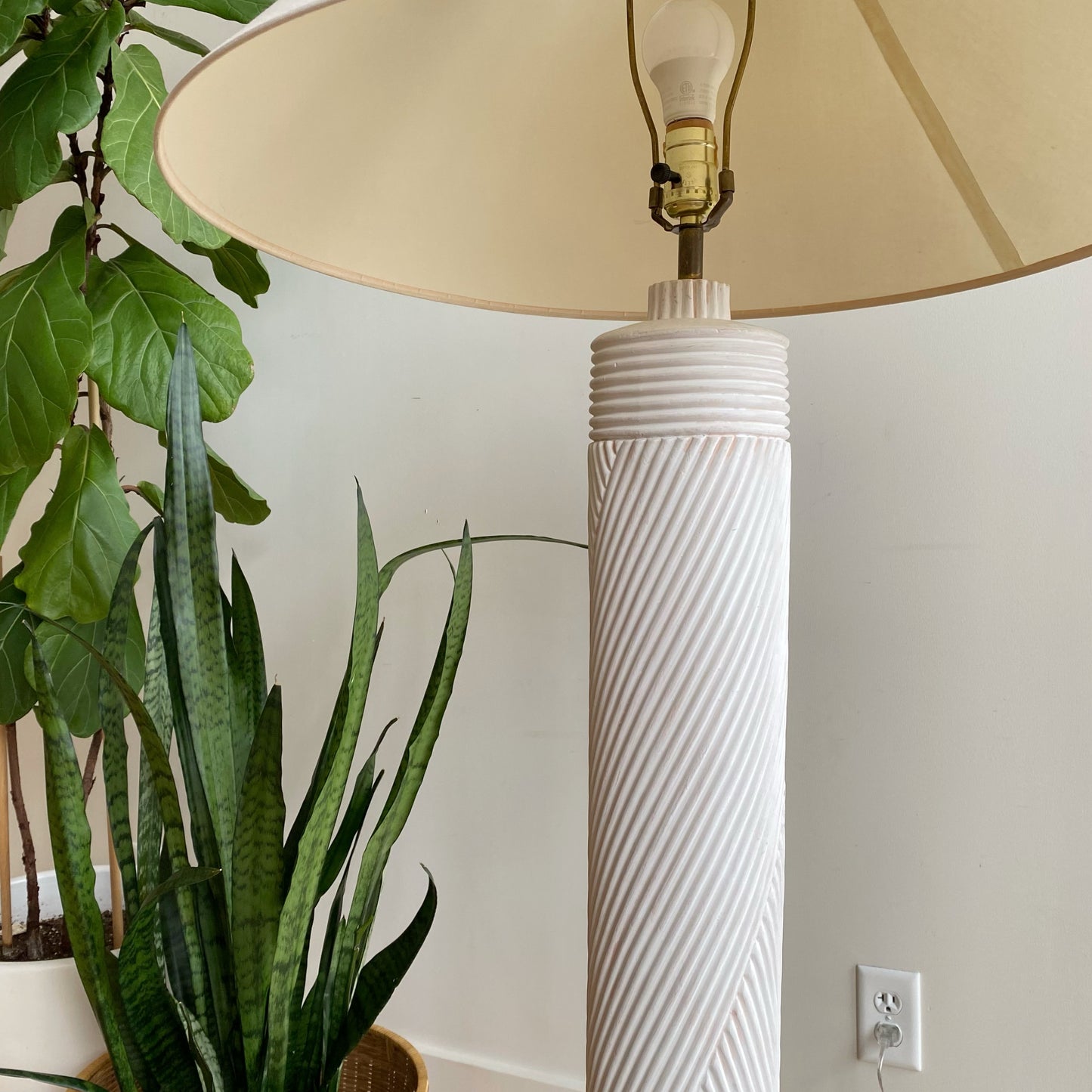 Vintage Reeded Plaster Floor Lamp with Shade