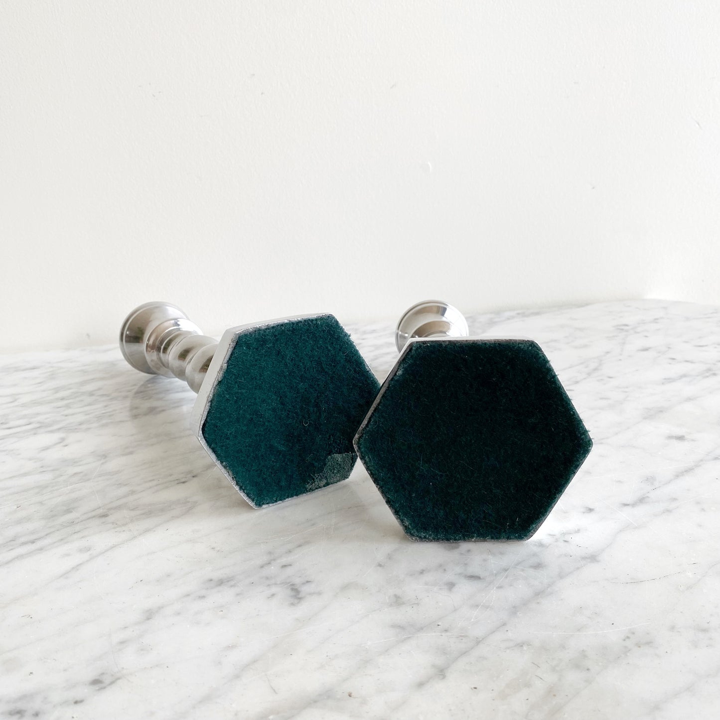 Pair of Found Twisty Silver Candlestick Holders