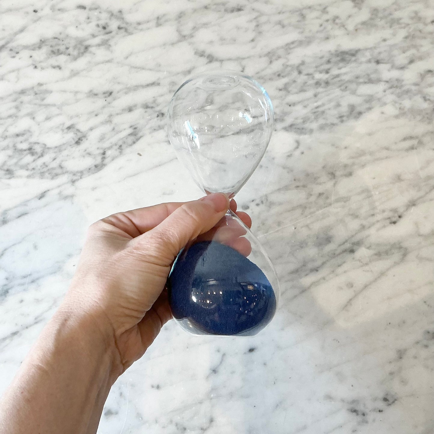 Found Glass Hourglass with Blue Sand