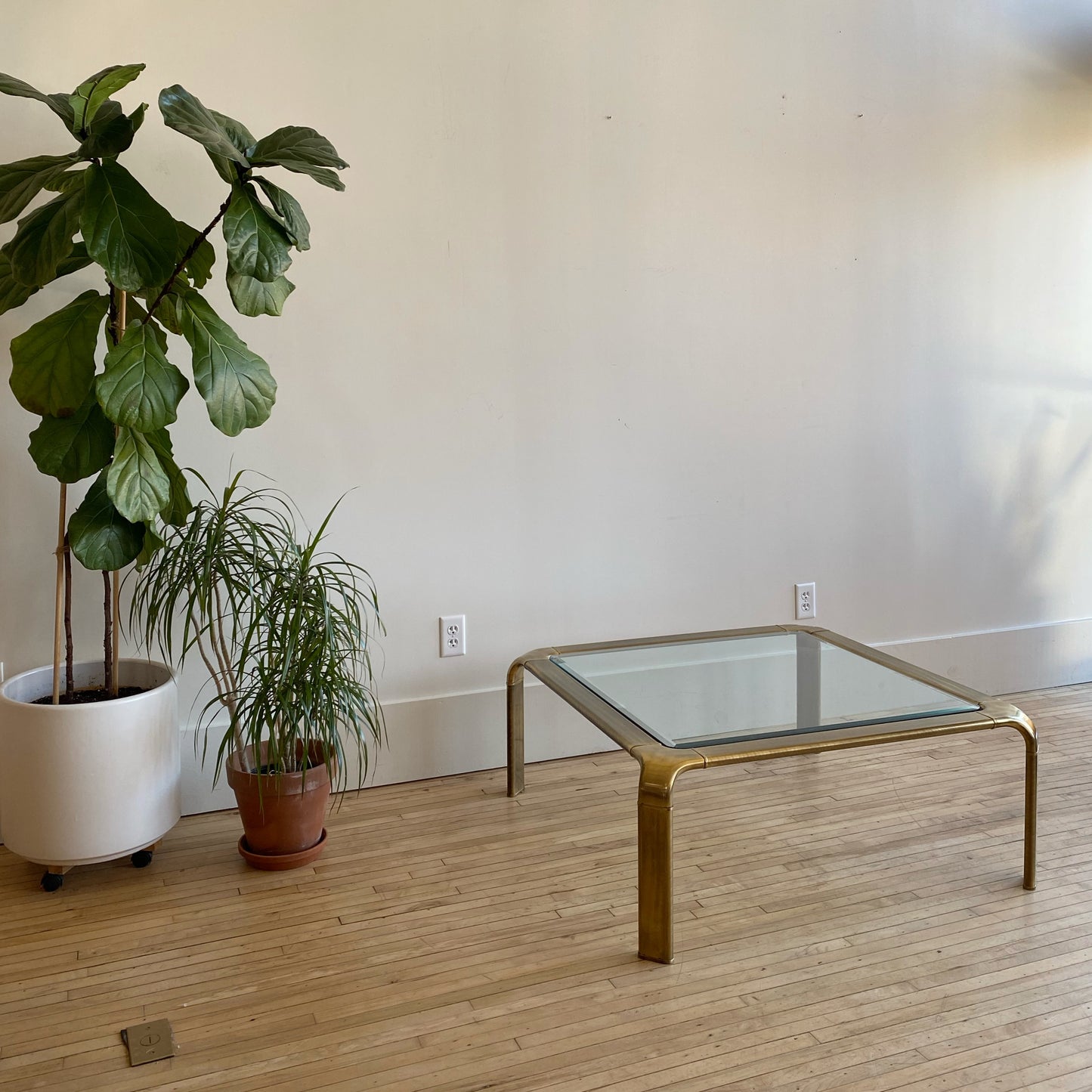 Vintage Brass + Glass Coffee Table by John Widdicomb