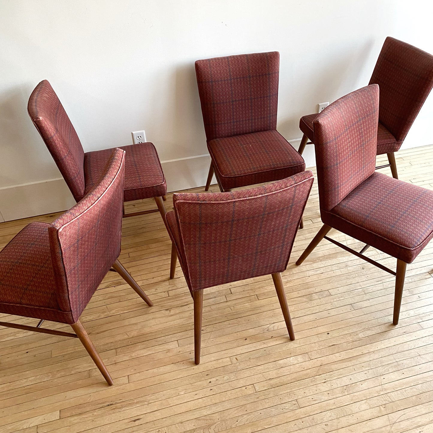 S/6 Plaid Dining Chairs by Paul McCobb