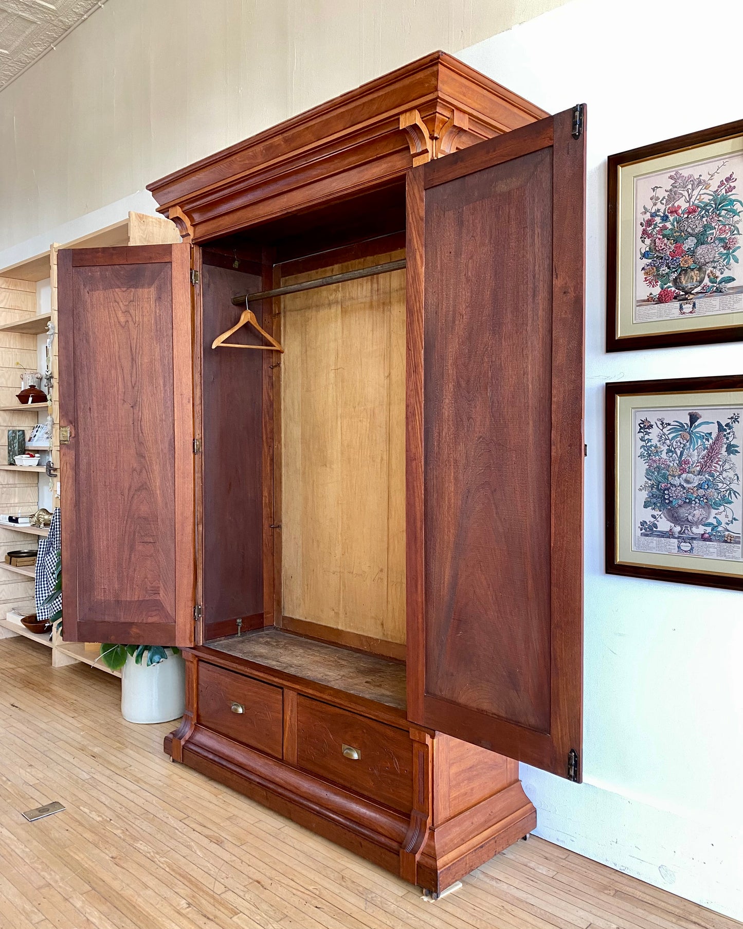 Restored XL Antique Walnut Wardrobe