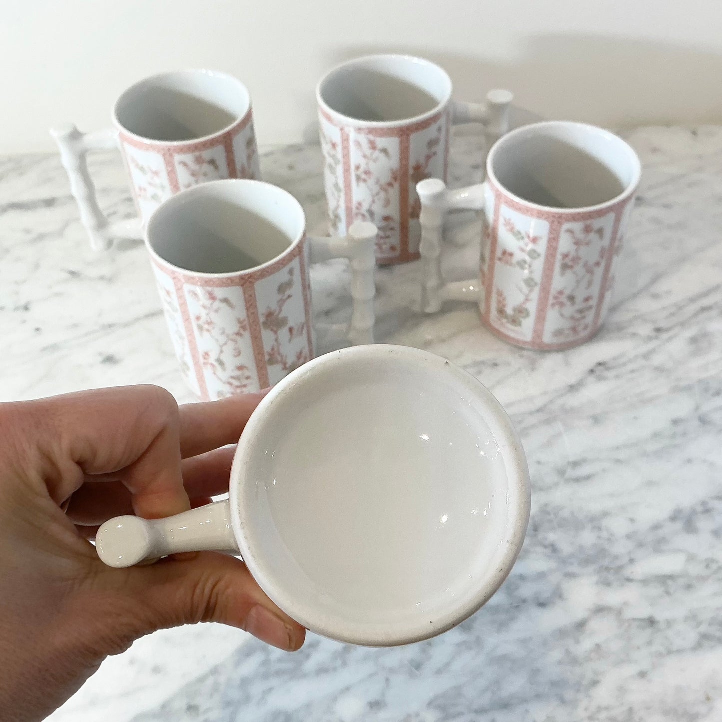S/5 Vintage Japanese Floral Chinoiserie Patterned Ceramic Mugs