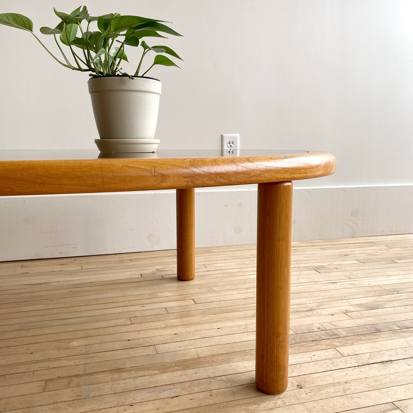 Vintage Oval Teak + Smoked Glass Coffee Table, by Haslev