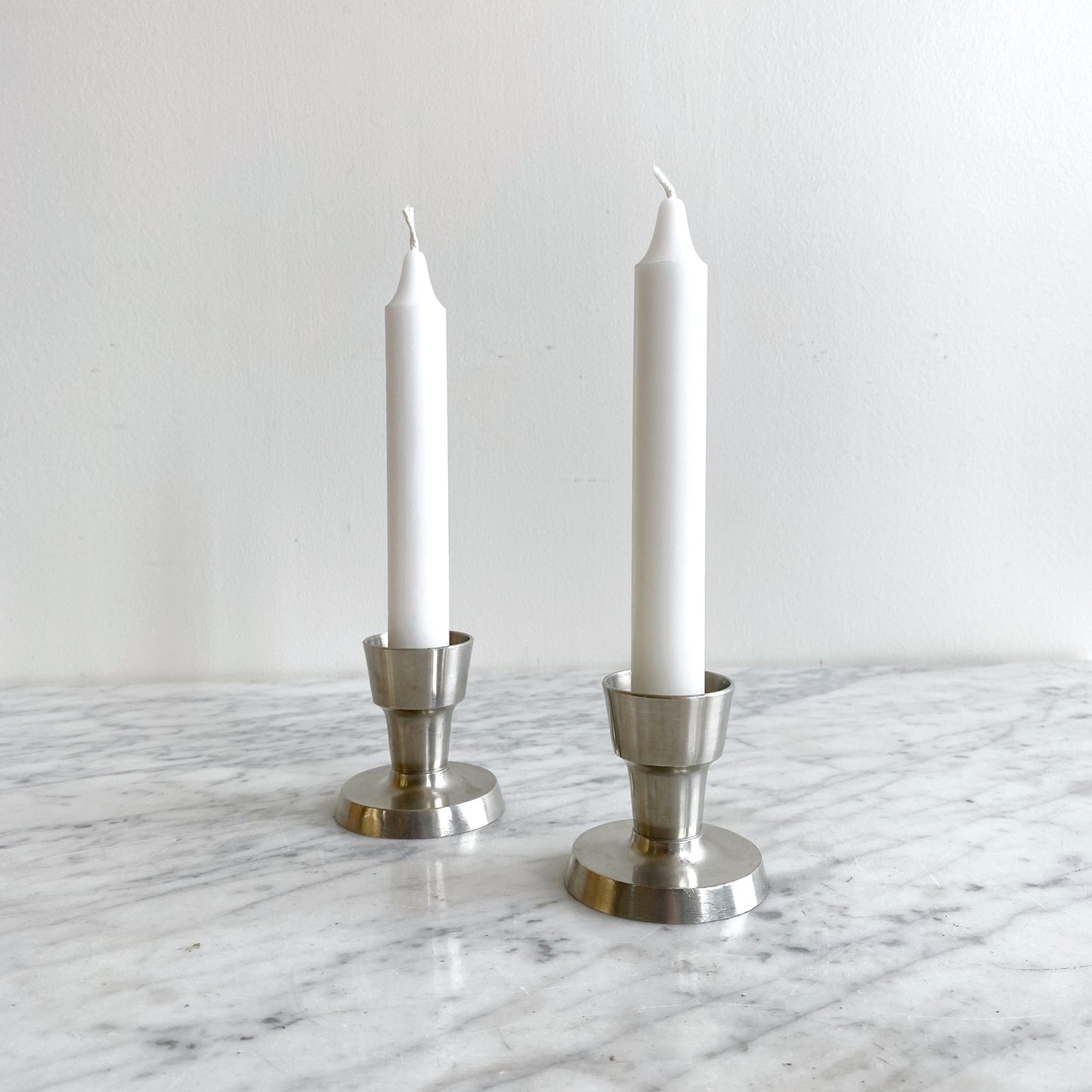 Pair of Vintage Mid-Century Pewter Candle Holders