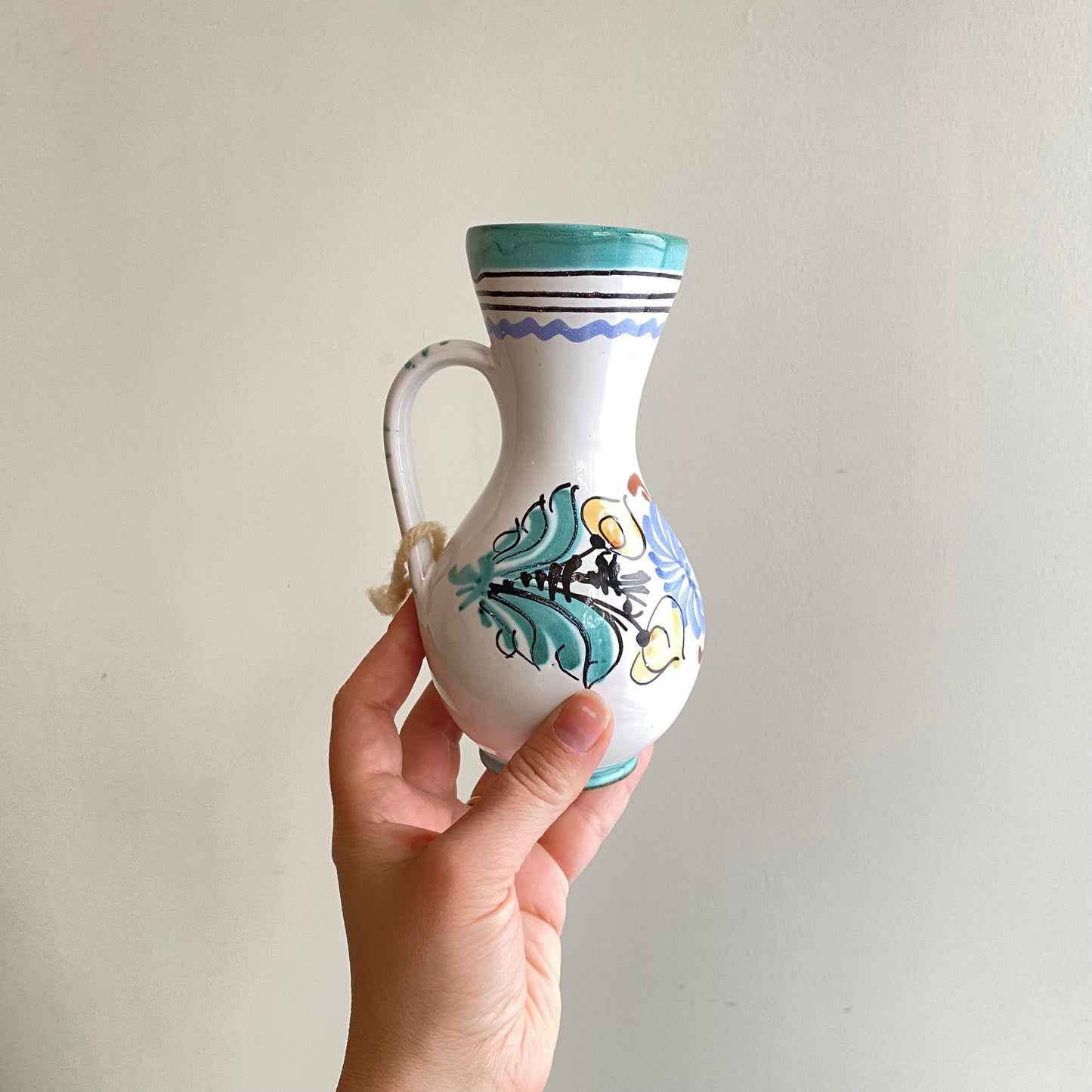 Small Vintage Hungarian Folk Art Pitcher, 6.5"