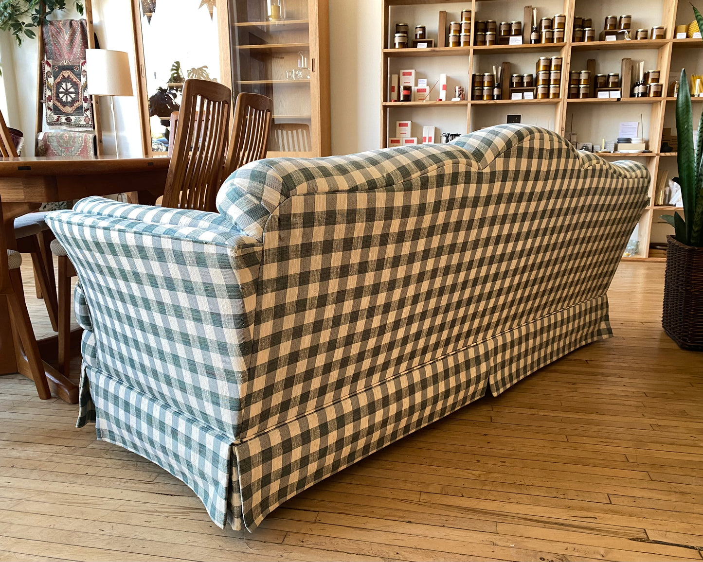 Vintage Green + White Gingham Sofa by Flexsteel
