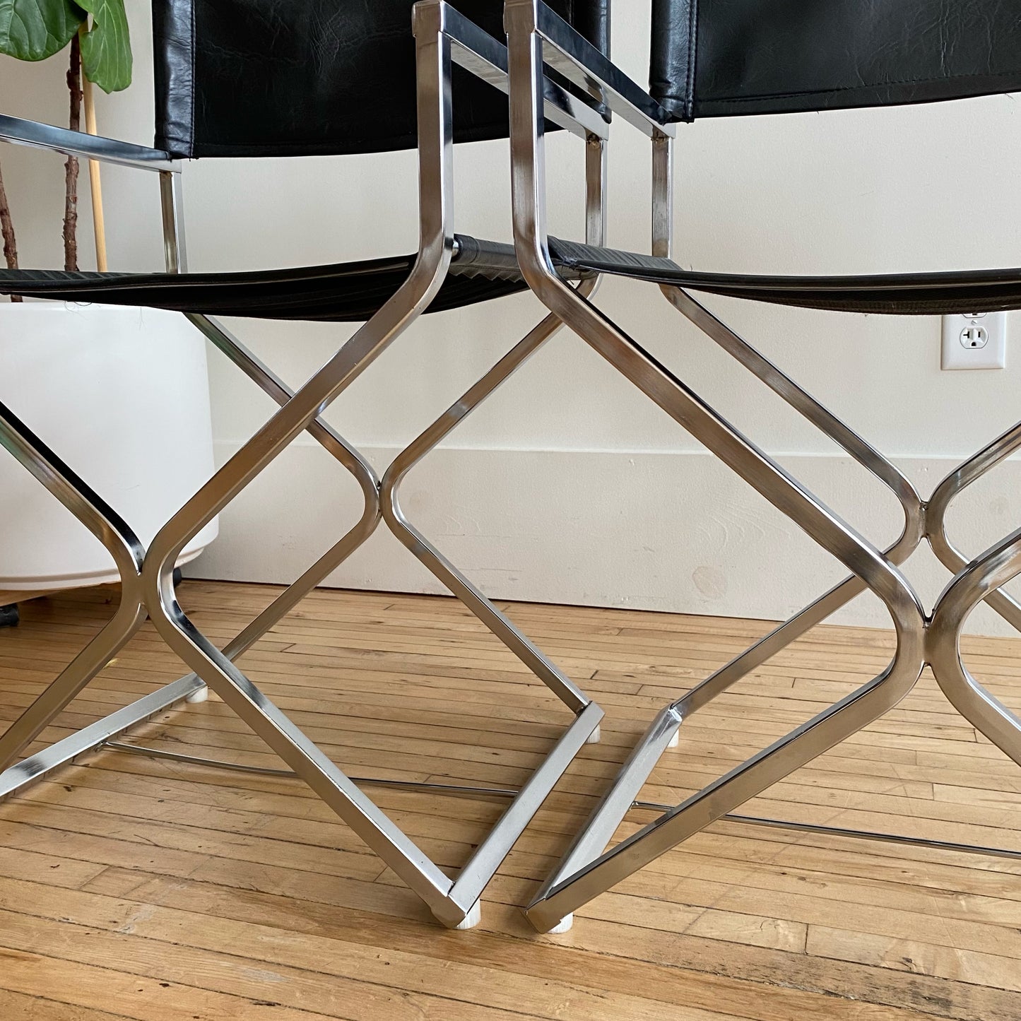 Pair of Vintage Chrome + Vegan Leather Director's Chairs
