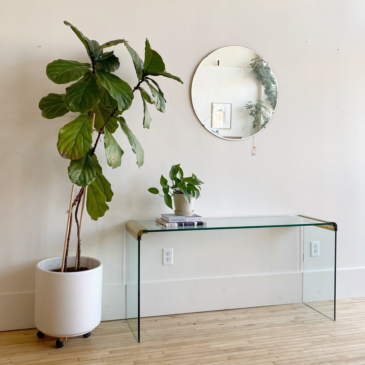 70's Vintage Glass Waterfall Console Table, Leon Rosen