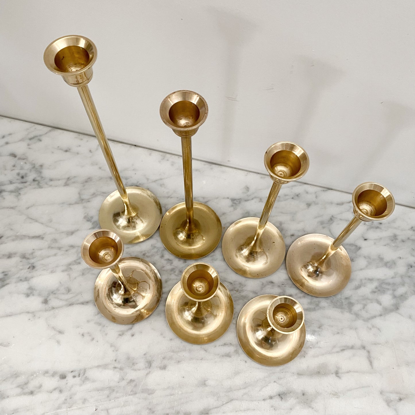 Collection of 7 Vintage Slender Brass Candlestick Holders