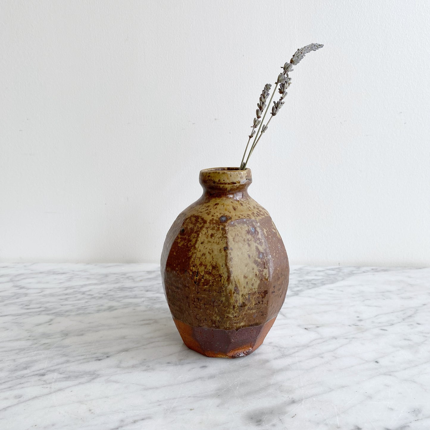 Vintage Faceted Pottery Bud Vase, 6"