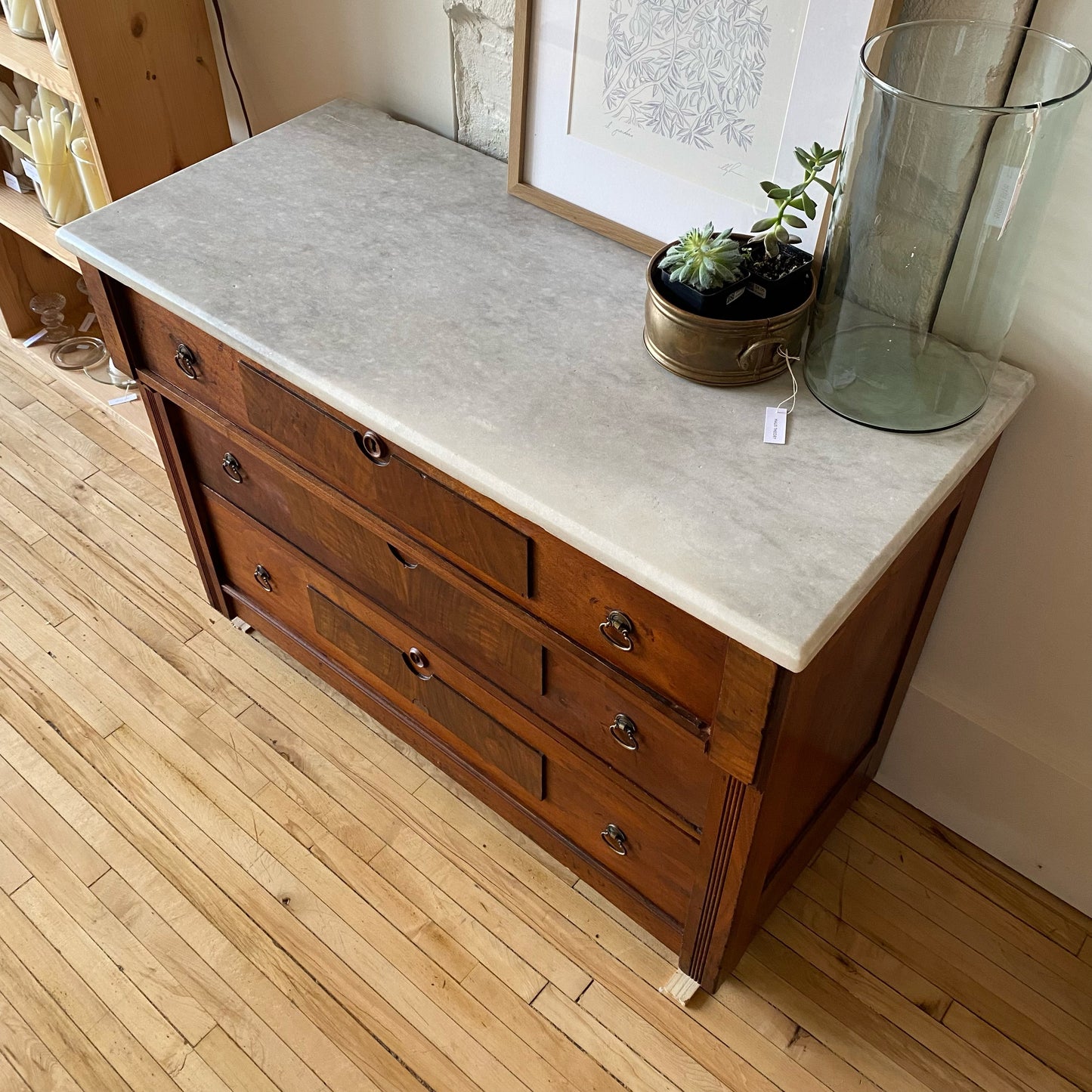 Antique 3-Drawer Dresser with Marble Top