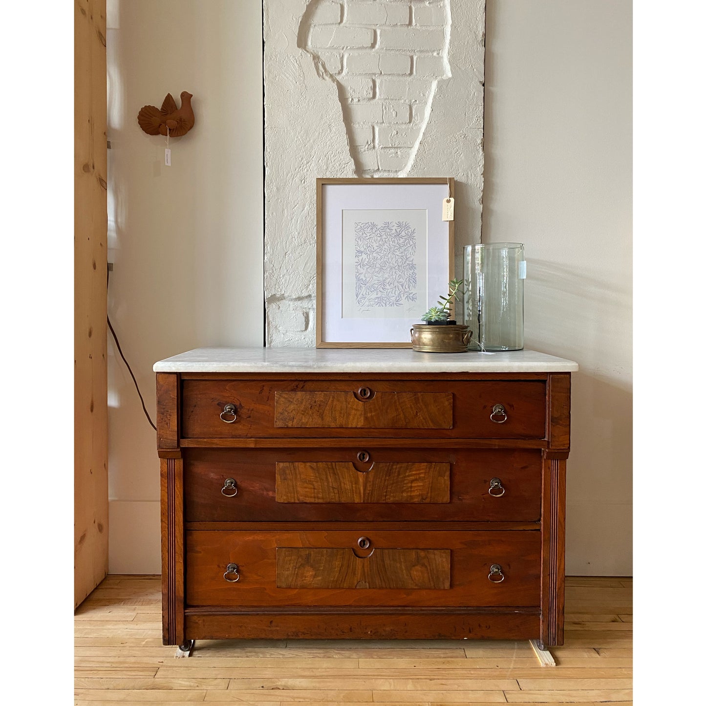 Antique 3-Drawer Dresser with Marble Top