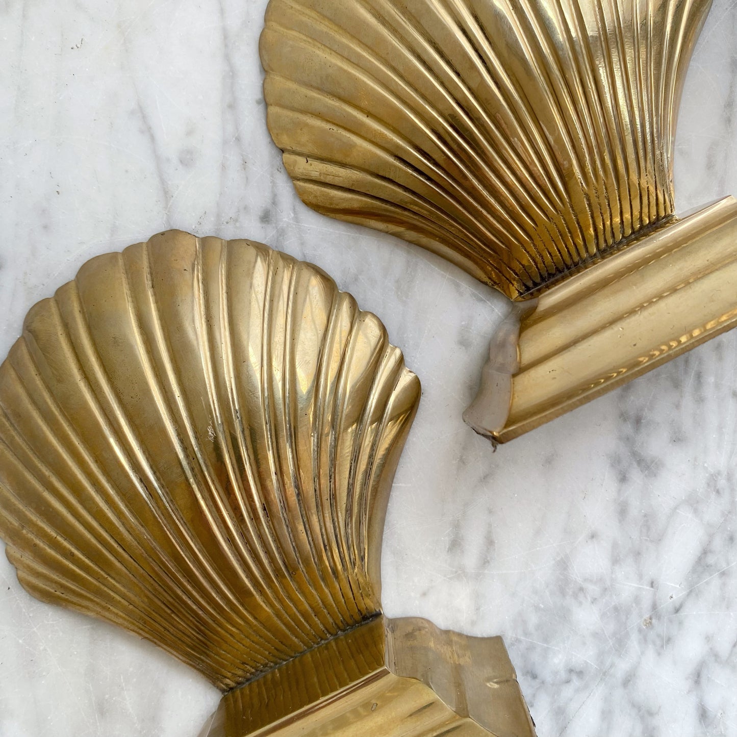 Pair of Vintage Brass Seashell Bookends