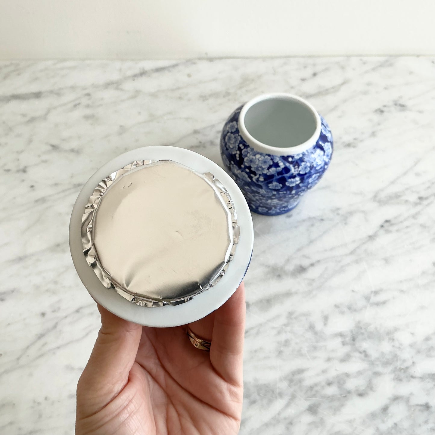 Petite Vintage Blue & White Ceramic Ginger Jar