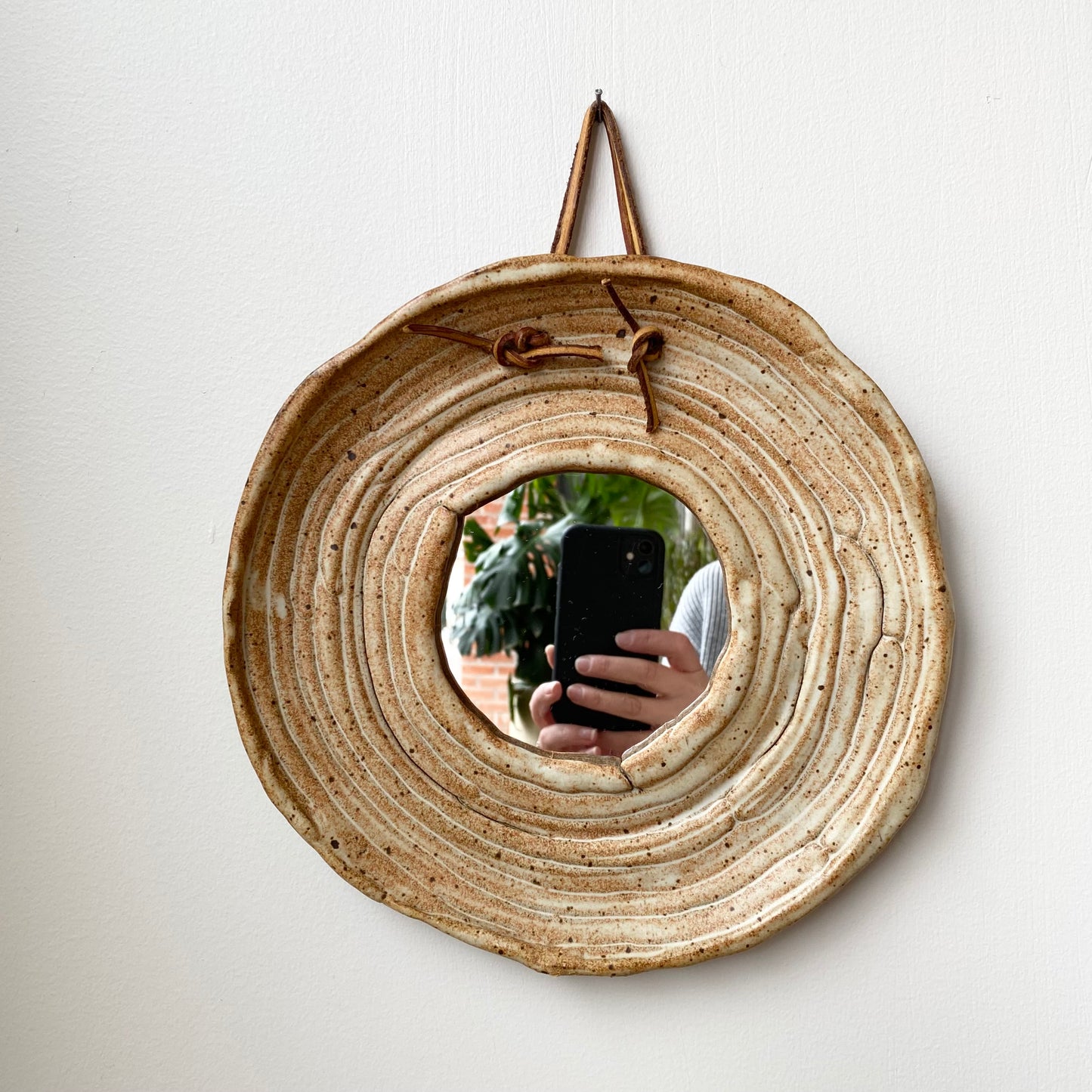 Vintage Pottery Accent Mirror, 10"