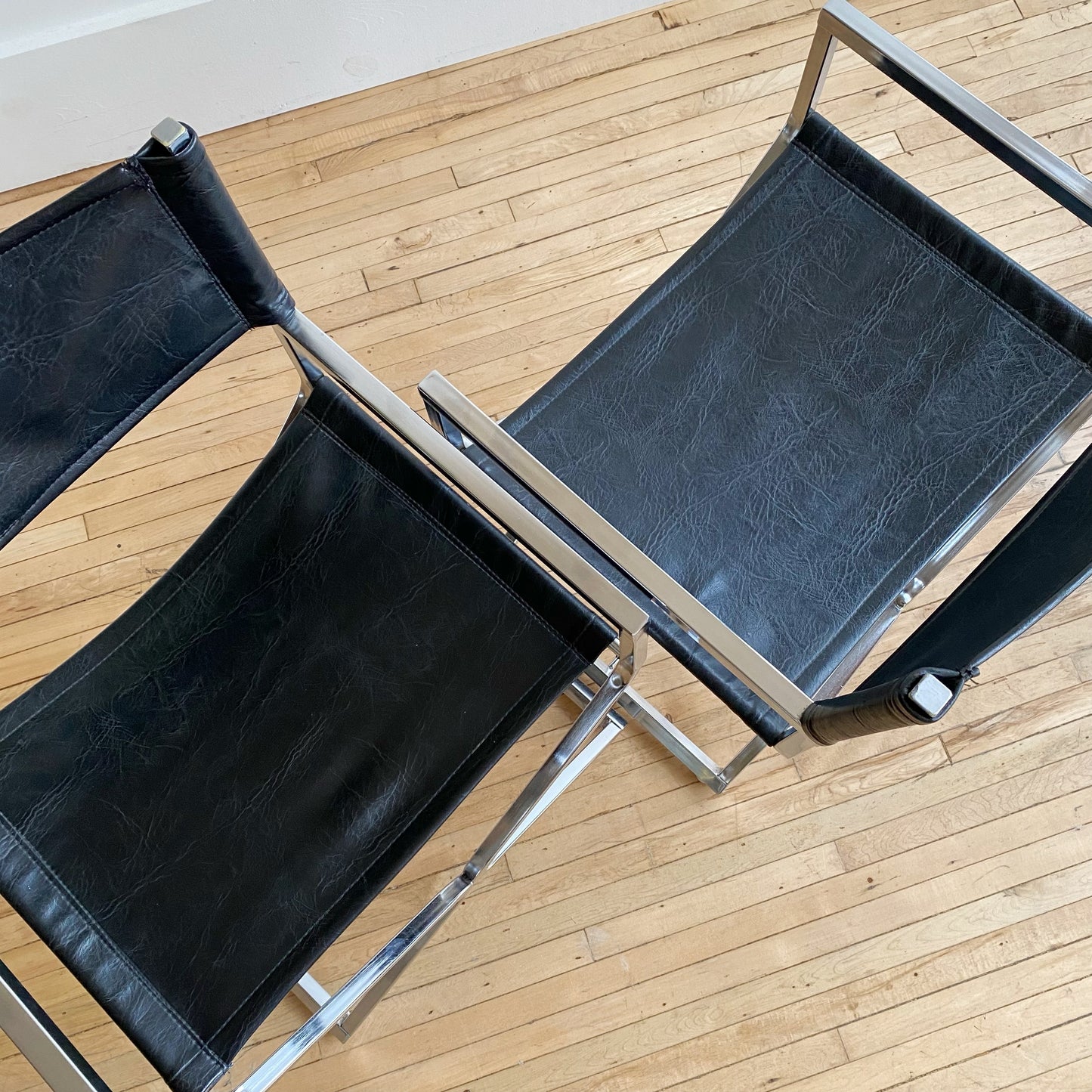 Pair of Vintage Chrome + Vegan Leather Director's Chairs